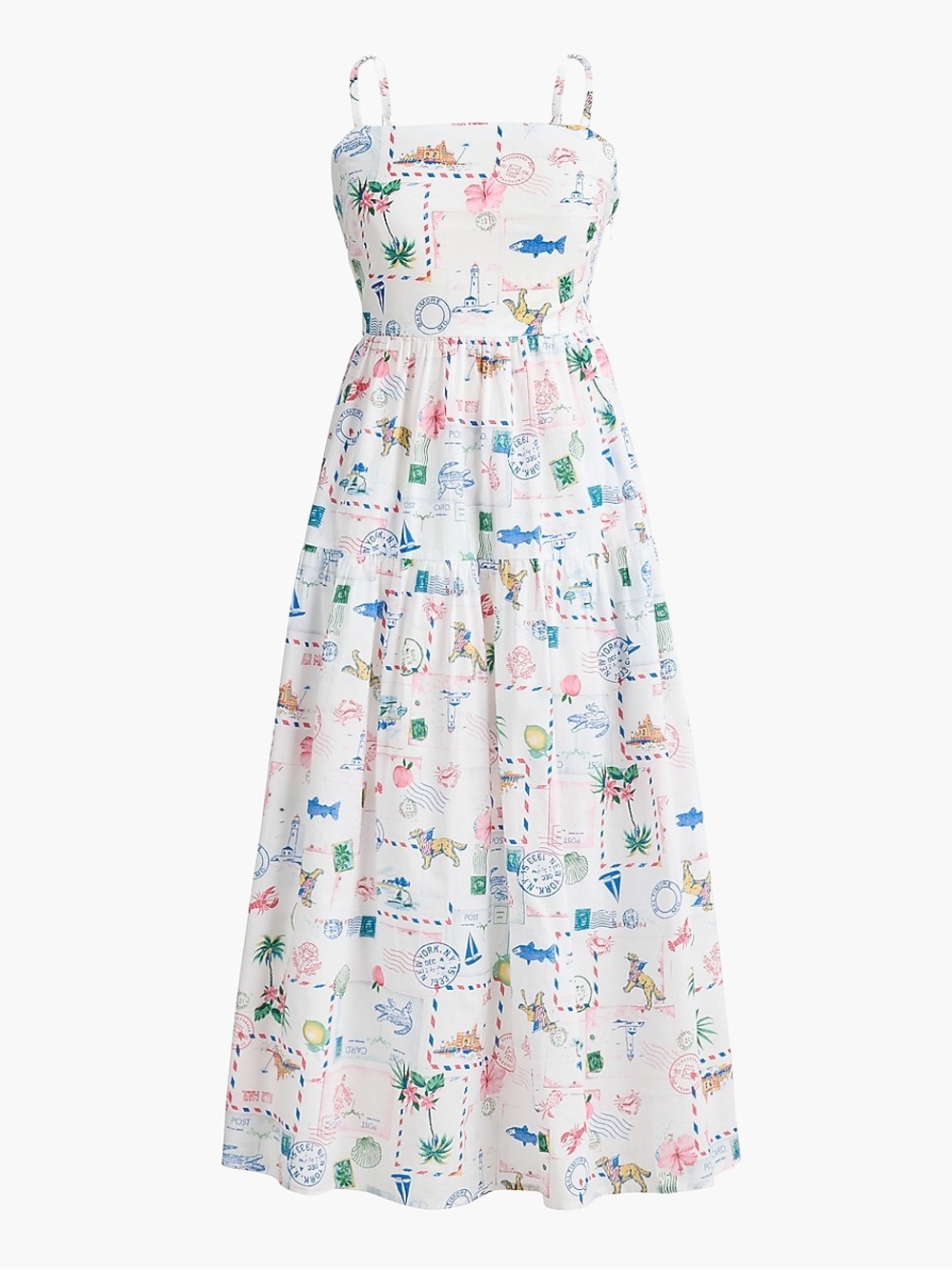 J. Crew Factory Like New White Travel-Print Midi Strappy Sundress Size 0